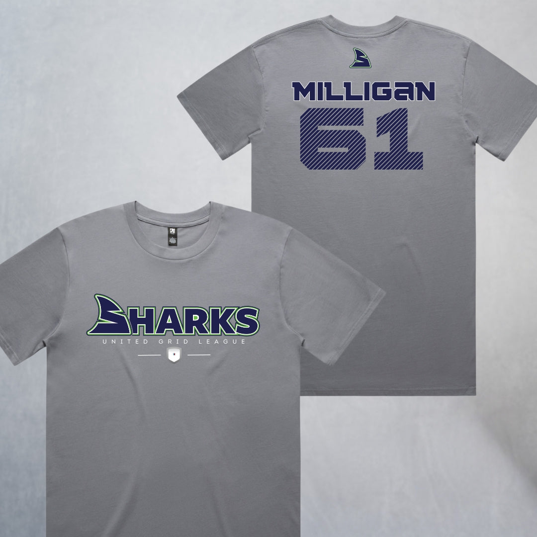 Personalized Sharks Heavyweight Wordmark Tee | Grey