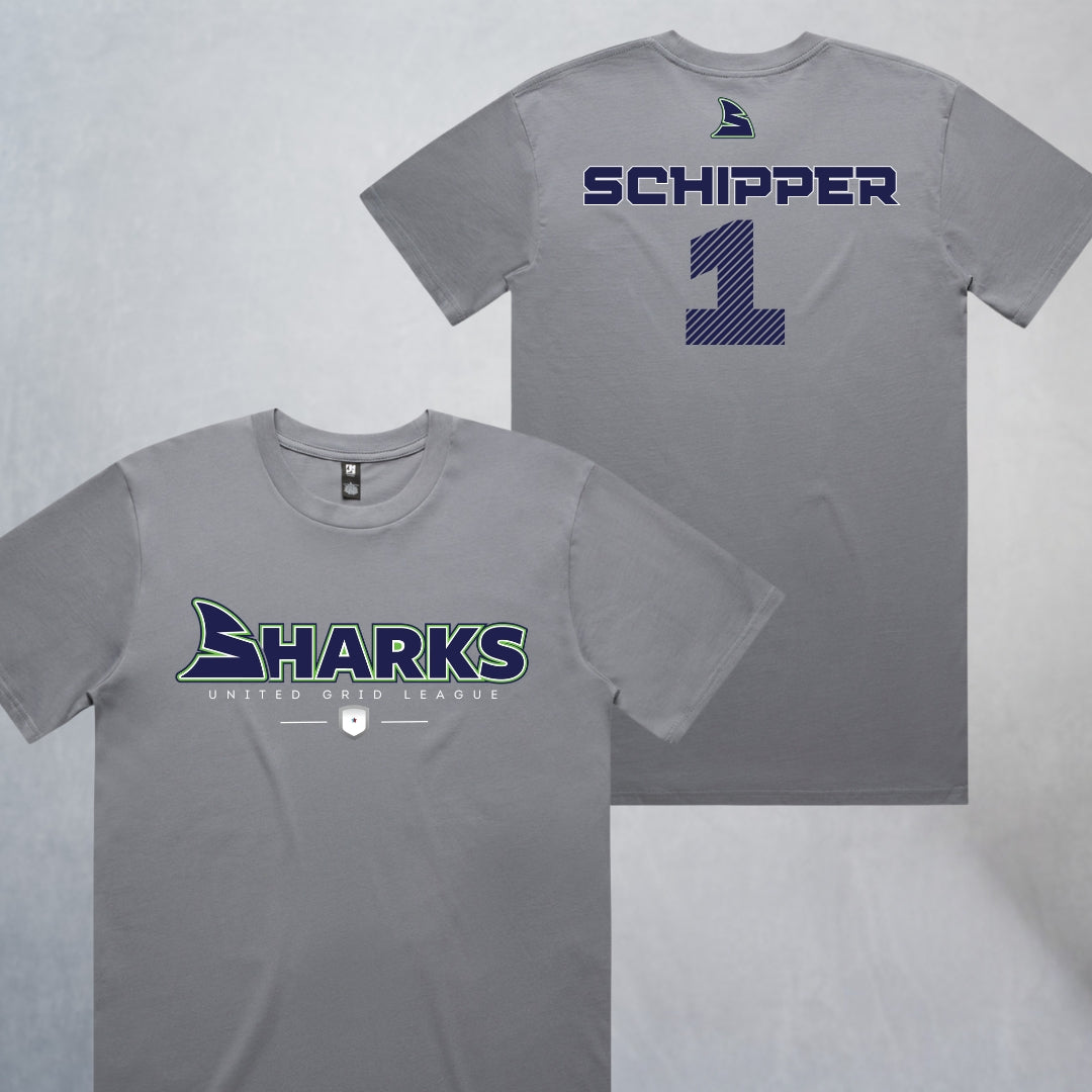 Personalized Sharks Heavyweight Wordmark Tee | Grey