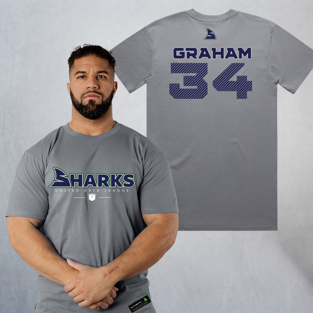 Personalized Sharks Heavyweight Wordmark Tee | Grey