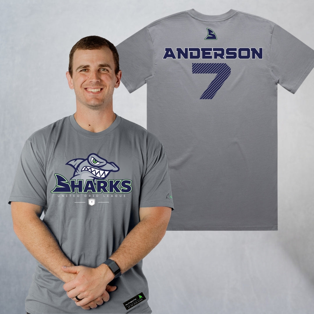 Personalized Sharks Heavyweight Classic Tee | Grey