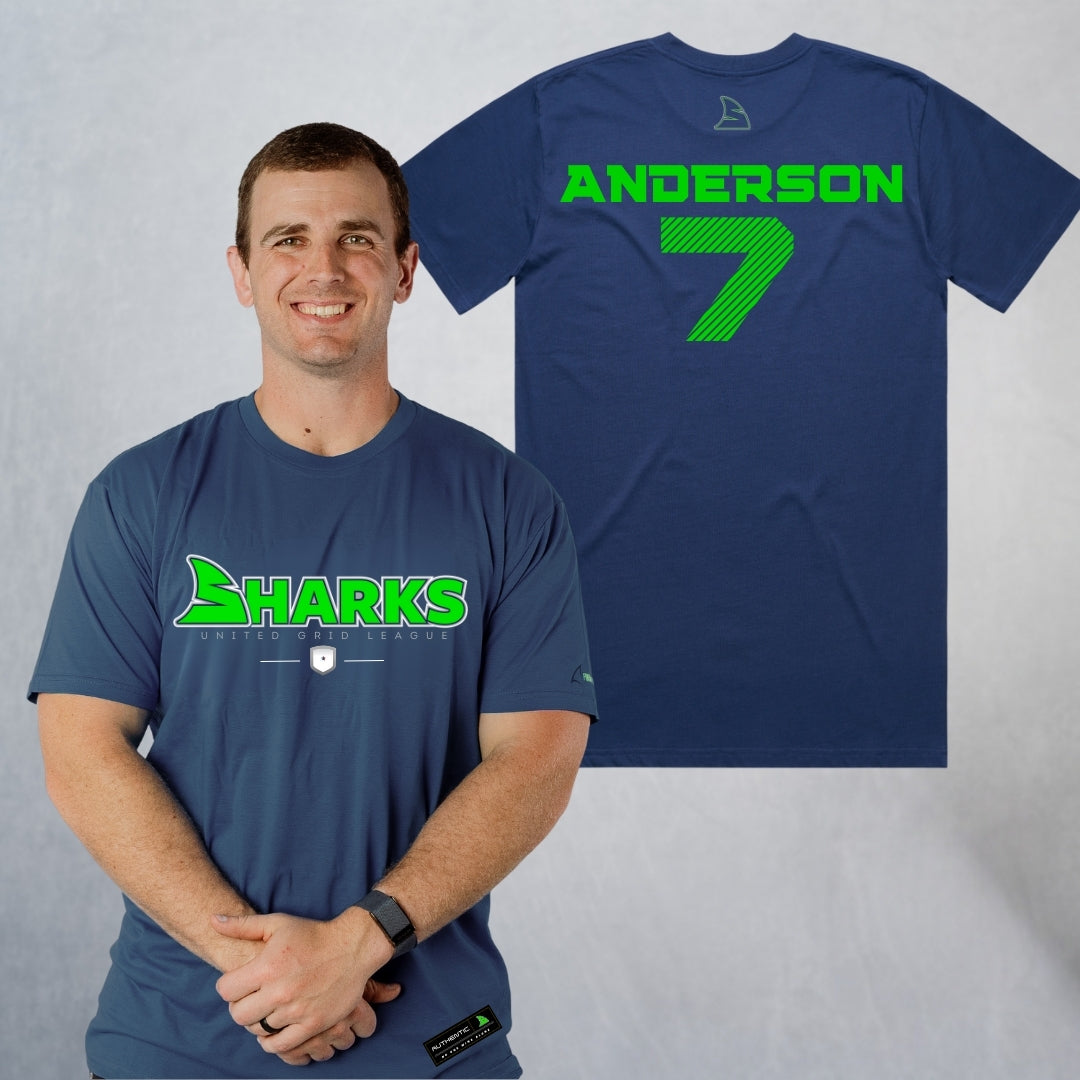 Personalized Sharks Heavyweight Wordmark Tee | Navy