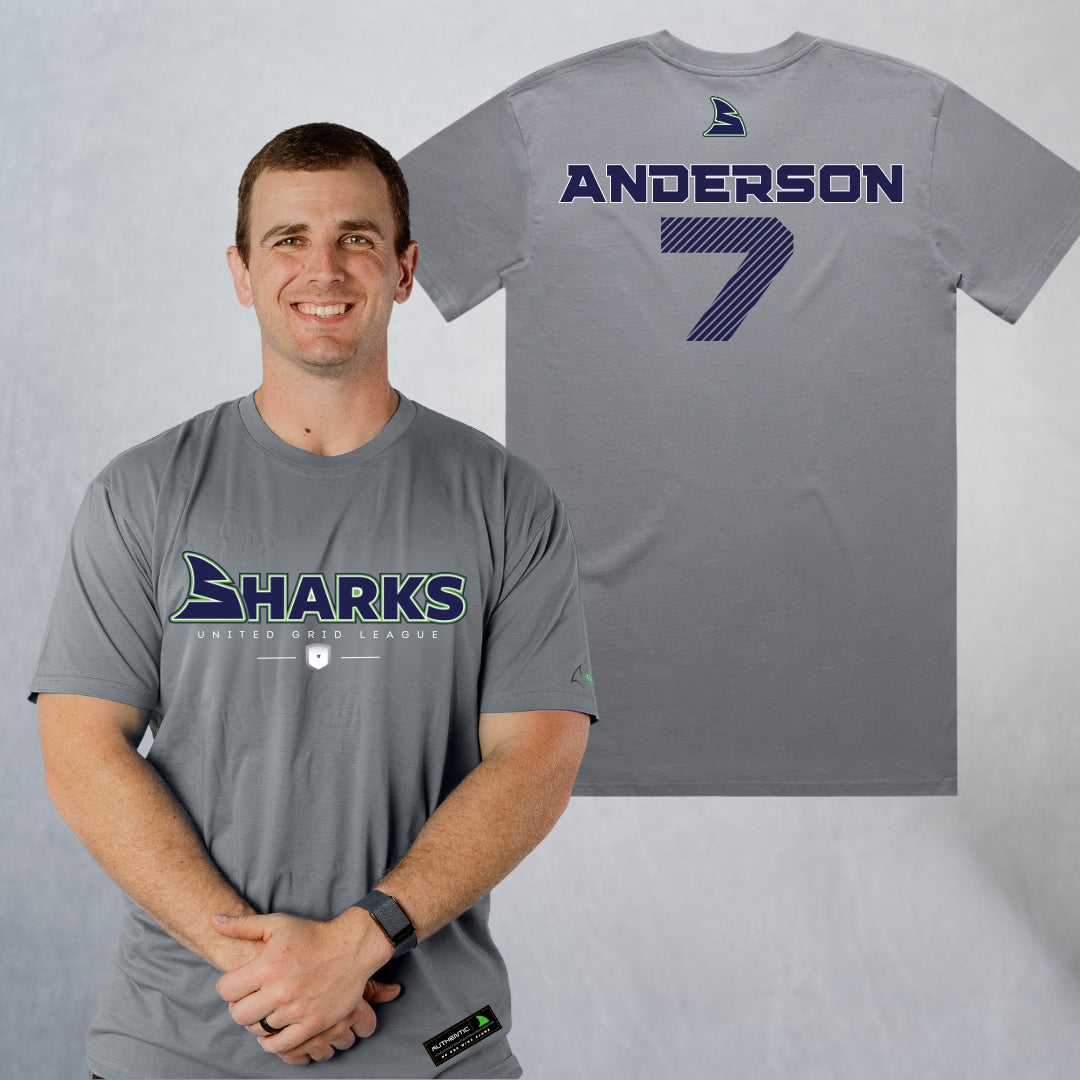 Personalized Sharks Heavyweight Wordmark Tee | Grey