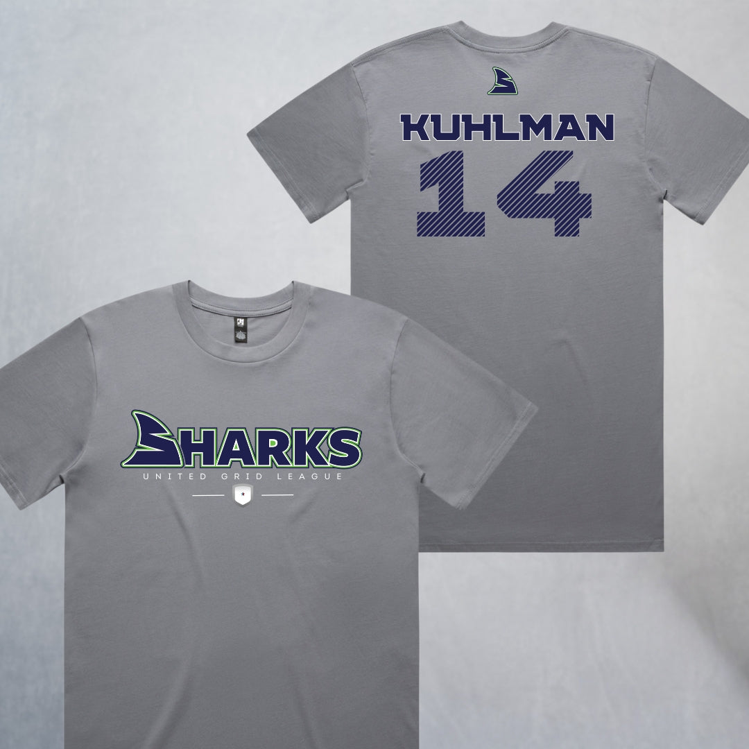 Personalized Sharks Heavyweight Wordmark Tee | Grey