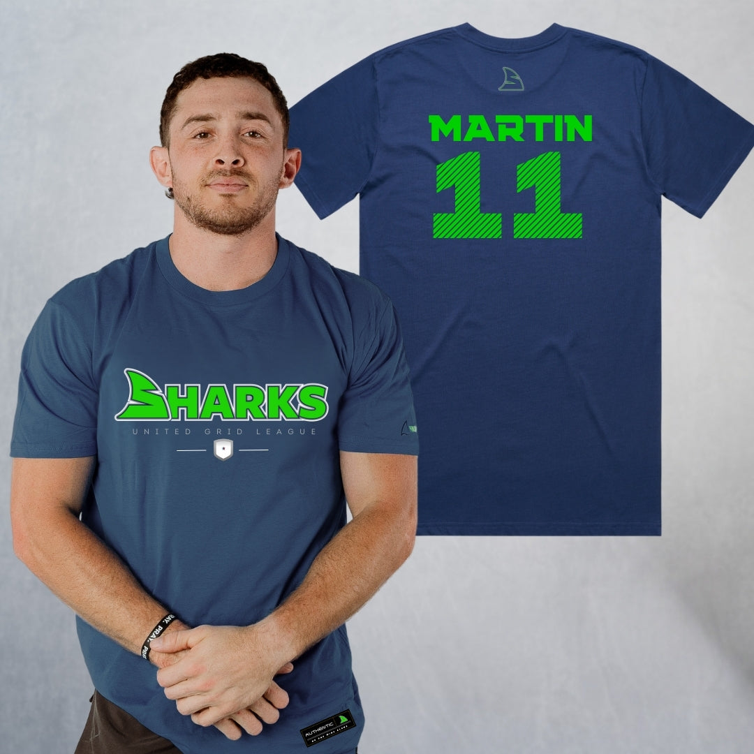 Personalized Sharks Heavyweight Wordmark Tee | Navy