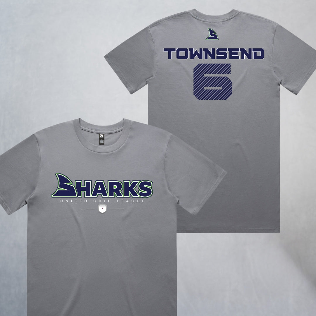 Personalized Sharks Heavyweight Wordmark Tee | Grey