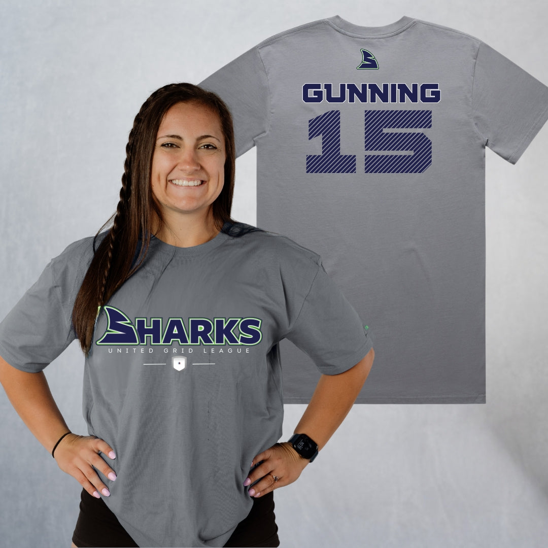 Personalized Sharks Heavyweight Wordmark Tee | Grey